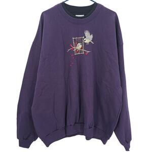 Liberty Lane Womans size 2X Chickadee Birch Double Collar Sweatshirt Purple NEW